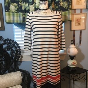 LL Bean cotton quarter sleeve striped shirt dress